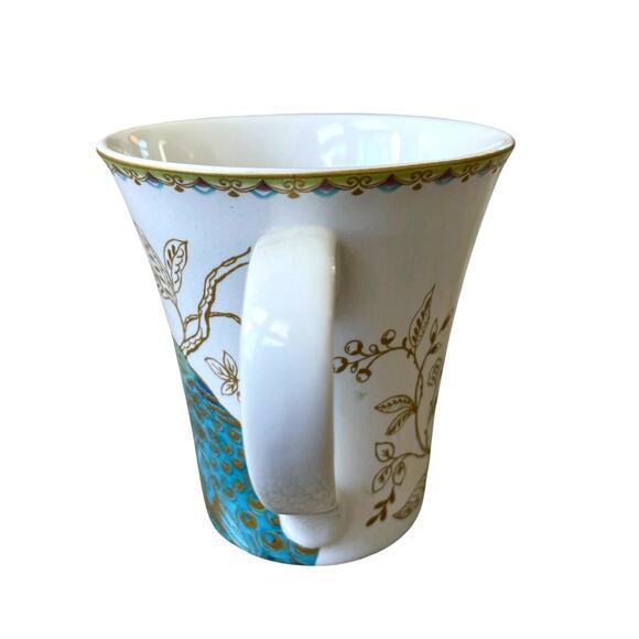 222 Fifth Peacock Garden Porcelain Mug Set of 4 Teal Gold Floral Scroll NEW - Picture 8 of 16
